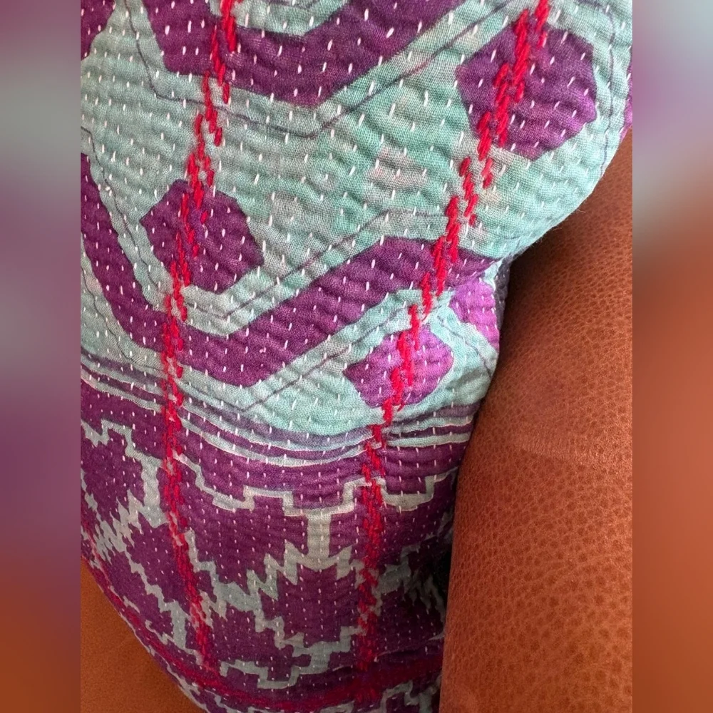 NWT Vintage One Of A Kind Sari Kantha Pillow-22in Purple/Turquoise